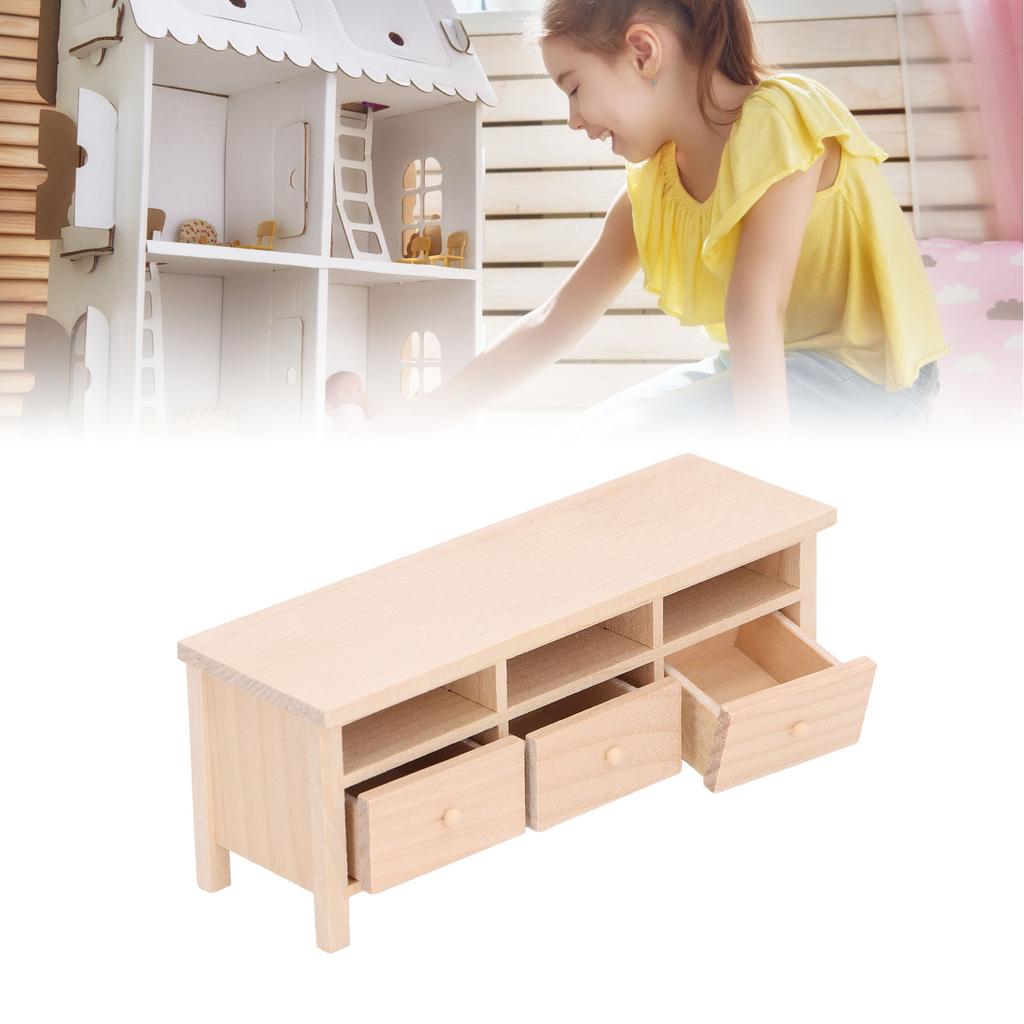 Miniature TV Cabinet Simulation Drawers Design Decorative Wooden Furniture Model for 1Celsius12