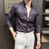 Sprig Autumn Men's Casual Shirts Fashion Print Long Sleeve Floral Shirts For Men Clothing Slim Fit Shirt Men