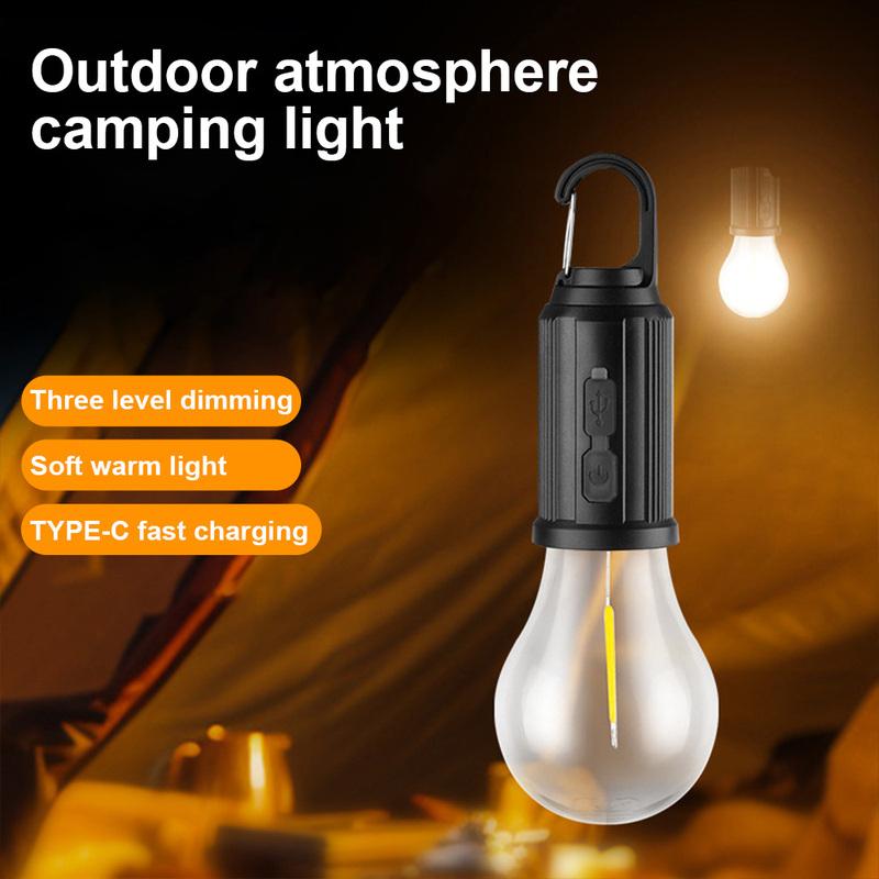 Outdoor USB Rechargeable LED Lamp Bulbs Solar Portable Camping Light with Hook Waterproof Handheld Lamp for Outdoor BBQ Camping