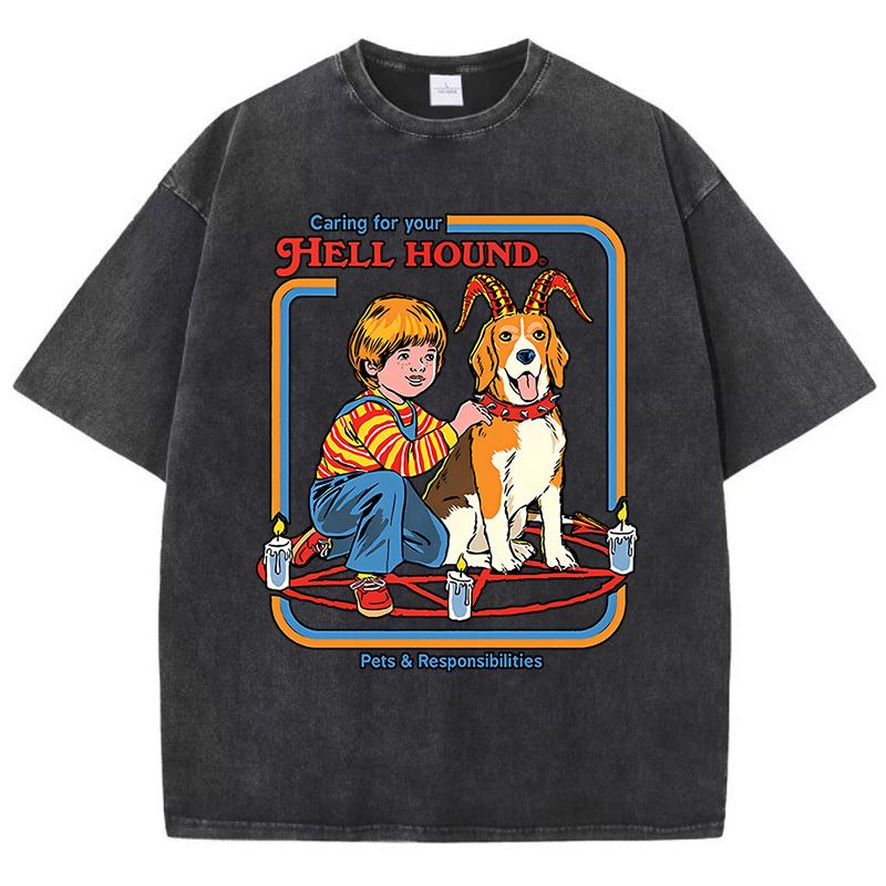 Garing For Your Hell Hound Washed Retro Мужская Женская Футболка Хлопковая Рубашка Уличные Свободные Футболки Летние Дышащие Короткие Рукава