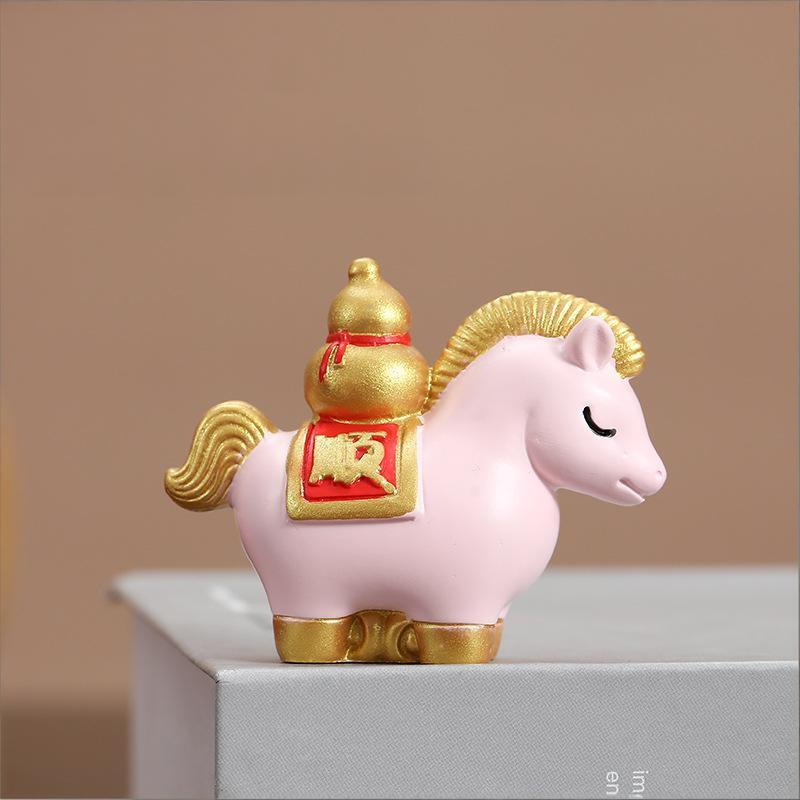 Cute Resin Horse Figurine Chinese Style Desktop Ornament New Year Mascot Miniature Red Good Luck Zodiac Ornaments Cabinet
