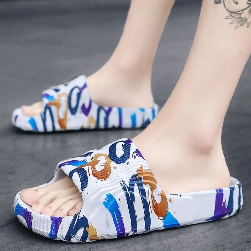 Fashion Male Slipper Eva Beach Shiatsu Bathroom Flat Indoor Men's Shoe Slides Walk Around Home House Clappers 2025 Style Summer Sale Fun