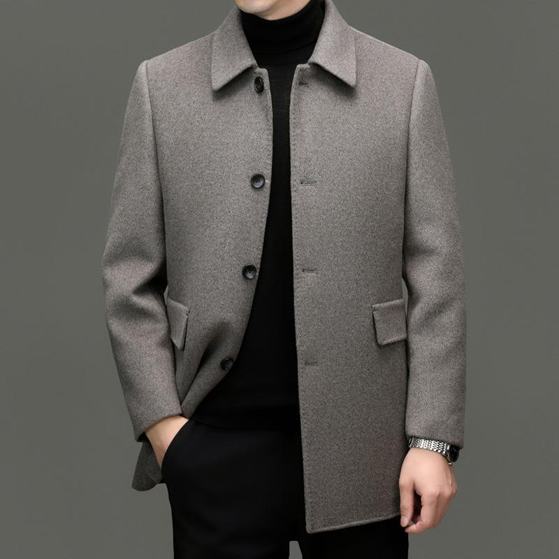 Men's Double-sided Cashmere Coat Mid-length Thickened Dad's Woolen Coat Middle-aged Removable Down Liner