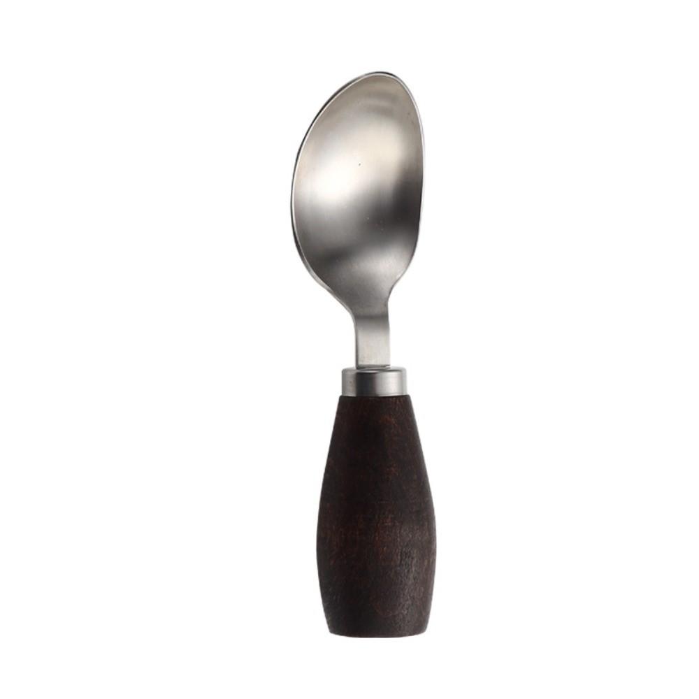 Standing Kids Soup Spoon 304 Stainless Steel Dessert Spoon New Wood Handle Fork Kitchen Tool
