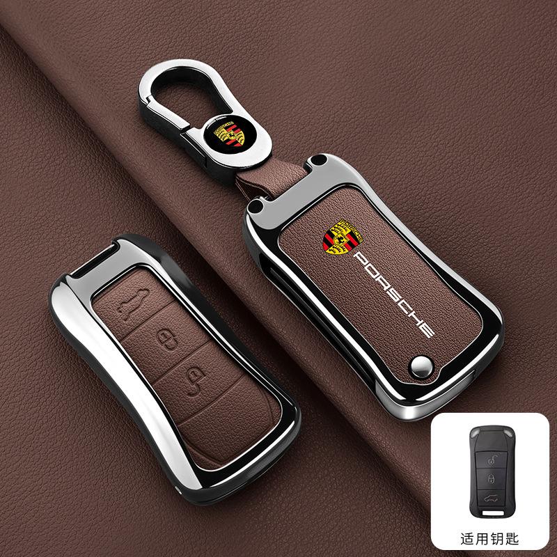 3 Buttons Zinc Alloy Leather Car Remote Key Case Cover Shell Accessory For Porsche Cayenne 955 957 911 997 Boxster 987 Sticker LG4