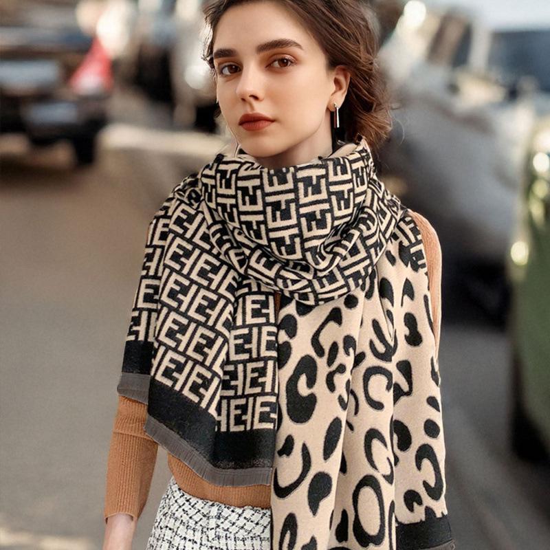 2025 High-End Women's Korean Style Versatile Shawl: Double-Sided, Warm, Imitation Cashmere Scarf with Old Flower Design for Autumn/Winter.