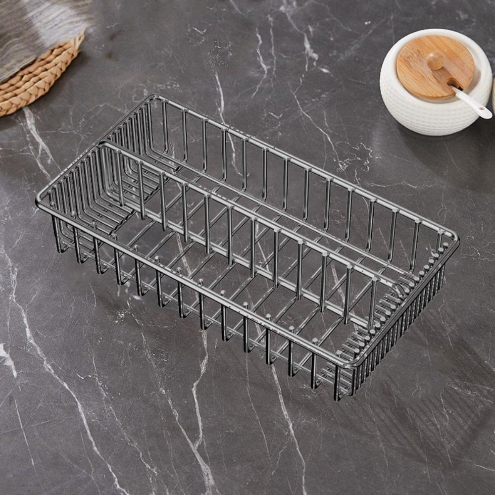 Silver Cutlery Drying Rack Large Capacity Cutlery Storage Basket  for Kitchen