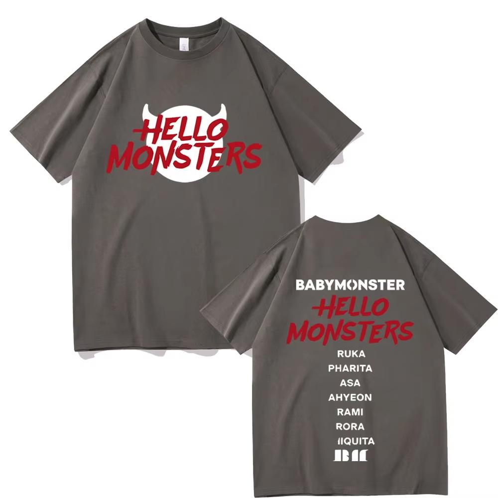 Футболки Babymonster Hello Monsters World Tour Двусторонний принт Мужская мода Оверсайз Повседневные Хлопковые Футболки с коротким рукавом