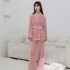 Women Warm Fleece Nightwear 2Pcs Home Clothes Pink Flannel Kimono Pajamas Set Casual Sleepwear Long Sleeve Pyjamas Femme