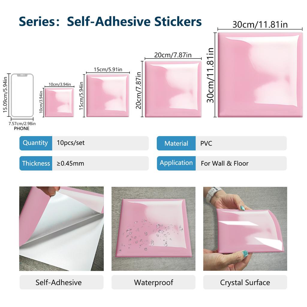 10 шт. Роскошные розовые наклейки на стену под кирпич, Имитация кирпича, Украшение для спальни, Водонепроницаемые самоклеящиеся обои для плитки, Декор для кухонного шкафа