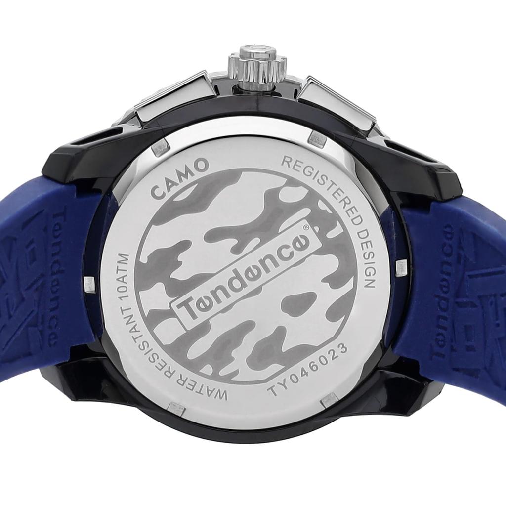 TENDENCE GULLIVER Круглые ЧАСЫ CAMO Кварцевые 5 АТМ Водонепроницаемые Минеральное Стекло Синий Нержавеющая Сталь Резина Мужские (TY046023-BU), Механизм, Водонепроницаемость, Стекло, Циферблат,