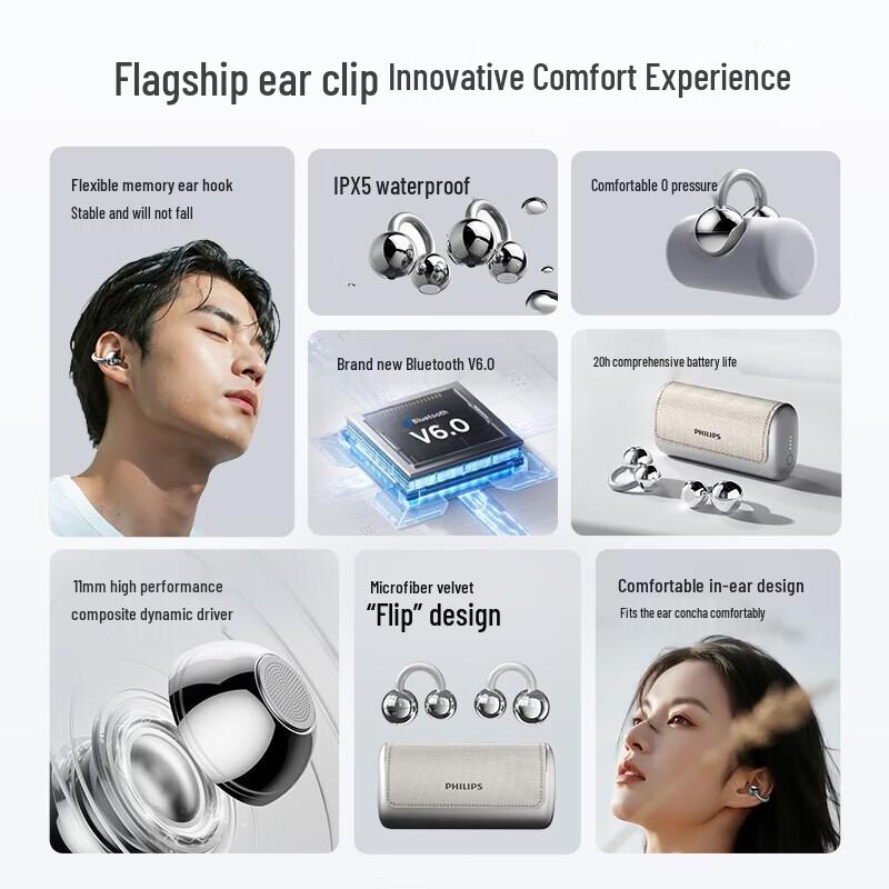 Philips TAQ5020 Ear-Clip Wireless Bluetooth Earbuds