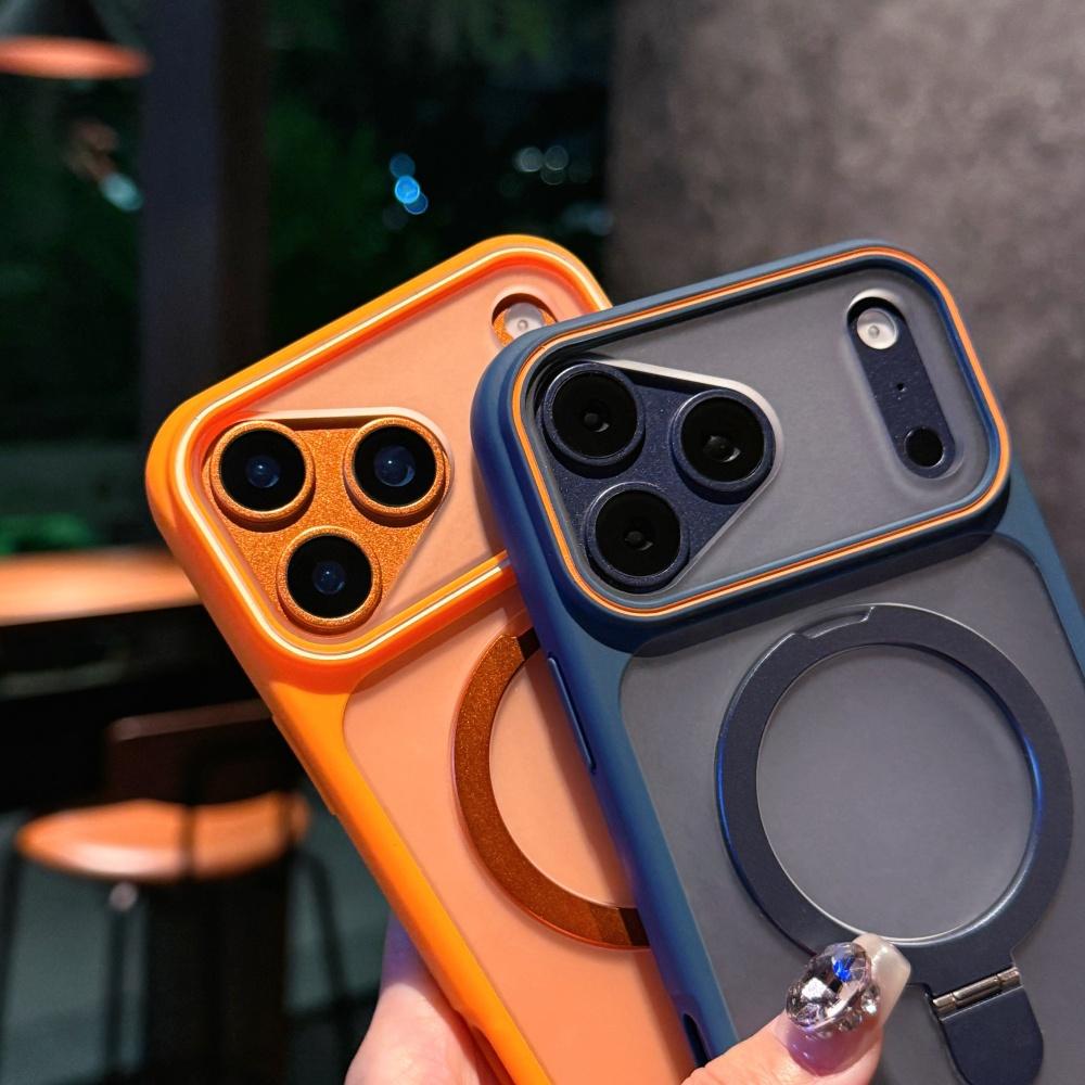 Matte Hard Bumper Magnetic For Magsafe Frosted Case For iPhone 17 15 16 Pro Max 11 12 13 14 Plus Ring Bracket Stand Holder Cover