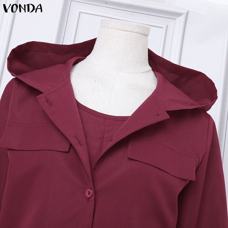 VONDA 2 шт. Женские комплекты из двух предметов: топы с длинным рукавом и капюшоном и юбки без рукавов, повседневный костюм