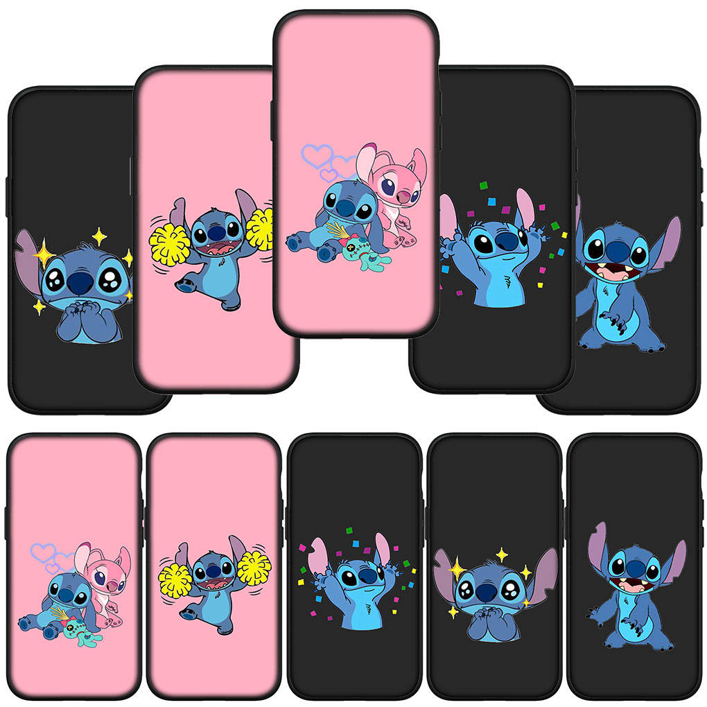 For iPhone 15 14 Xiaomi Redmi Note 13 12 11 Pro Max X 8 7 XR Samsung Galaxy A15 S24 S23 Huawei OPPO A38 Lilo Stitch Black Cartoon Pink Cute Phone Case
