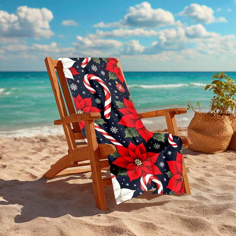 1Pc Christmas Candy Canes Flowers Beach Towel Quick Dry Multiuse For Beach Pool Gym Yoga Home Travel Christmas Halloween Xmas Gift S152