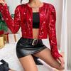Women's Spring Hot Fashion Trendy Rock Style Round Neck Short Sequined Jacket