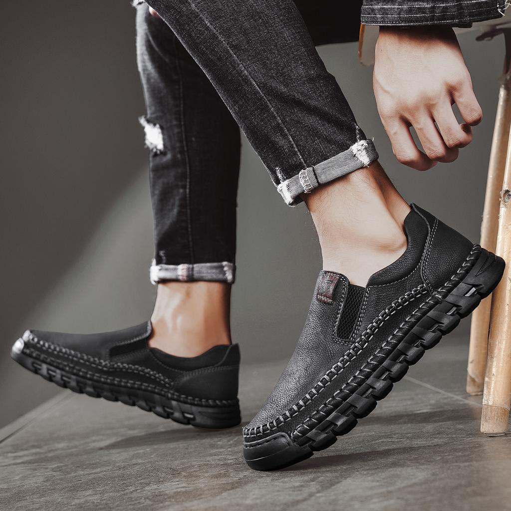 Мужская повседневная обувь, кожаные мокасины ручной работы, качественные мокасины на плоской подошве, мужские кроссовки