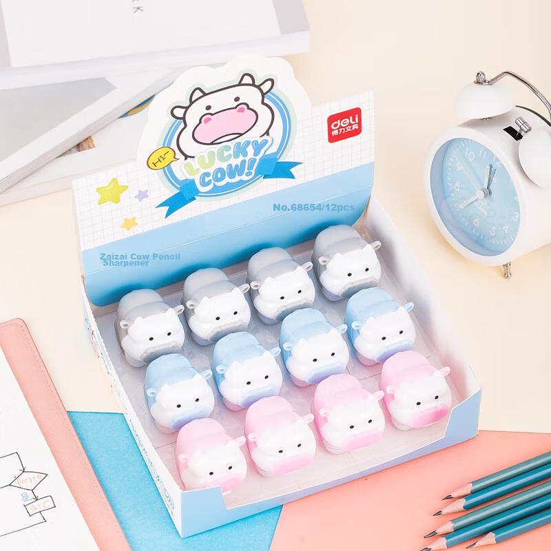 (Deli) 12-Pack Cartoon Pencil Sharpener for Students, Cartoon Pencil Sharpener with Sealed Door, Rotating Blade, Mixed Colors, Exam Birthday Back to