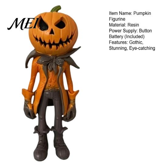 Unique Holiday Gift for Fall Pumpkin Witch Figurine, Spooky Halloween Statue with Lantern, Festive Party Table Centerpiece Vintage Gothic Resin