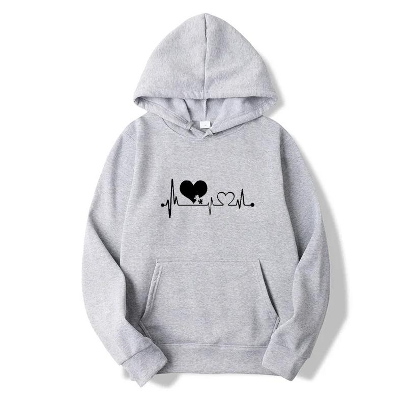 Spring Autumn Men Women Classic Simple Heart Print Hoodie Sweatshirt Casual Long Sleeve Hip Hop Y2K Fleece Pullover Top