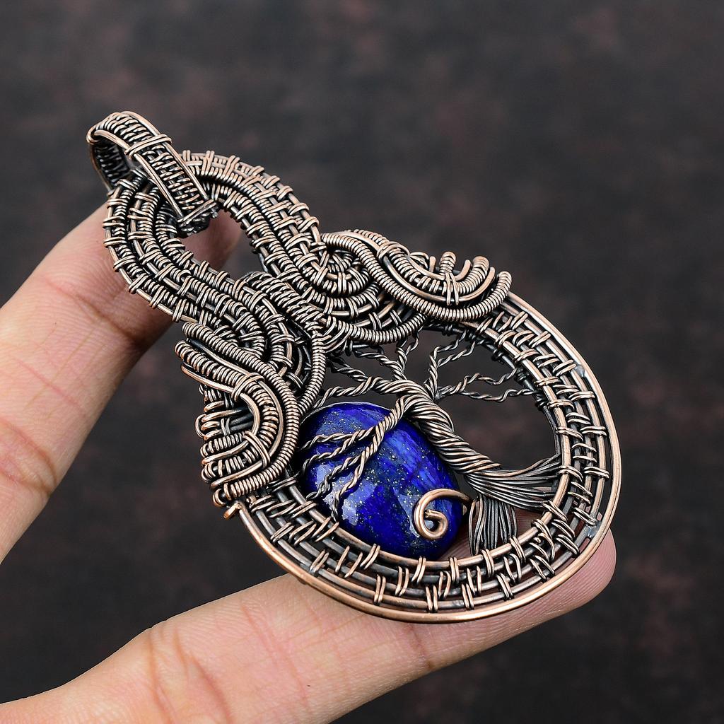 Древо Жизни Подвеска из Лазурита Медная Проволока Обернутая Подвеска Ювелирные Изделия Из Драгоценных Камней Ручной Работы Уникальный Дизайн Подвеска Медные Ювелирные Изделия Подарок Для Матери