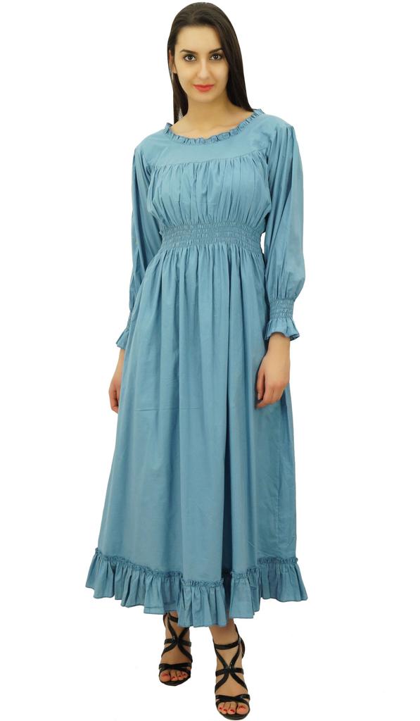 Bimba Women's Cotton Smocked Waist Long Casual Maxi Dress