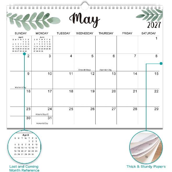 Wall Calendar 2026-2027, 18 Months Academic Calendar, Jan. 2026 - Jun. 2027, 14" × 11", Monthly Wall Hanging Calendar with Thick Paper for Office