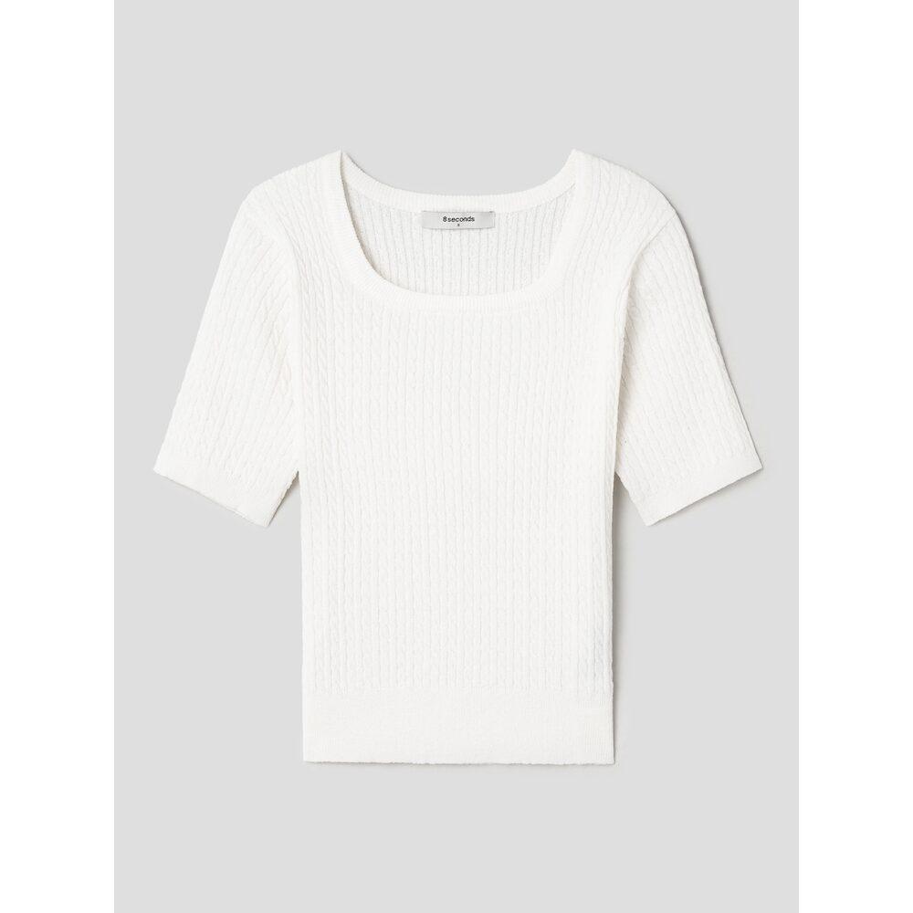 8SECONDS Square Neck Cable Short Sleeve Pullover Ivory