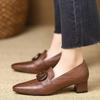 Thick Heel Pointed Head Deep Mouth Single Shoes Women's 2025 Autumn New Comfortable Soft Leather Medium Heel Small Leather Shoes Fashionable Versatil