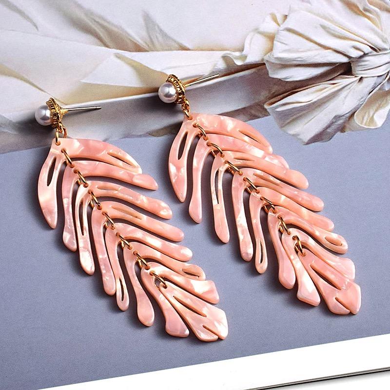 Big Geometric Tassel Resin Korean Fashion Statement Acrylic Hawaii Leaf Pearl Drop Earings Trend Jewelry for Women 2021