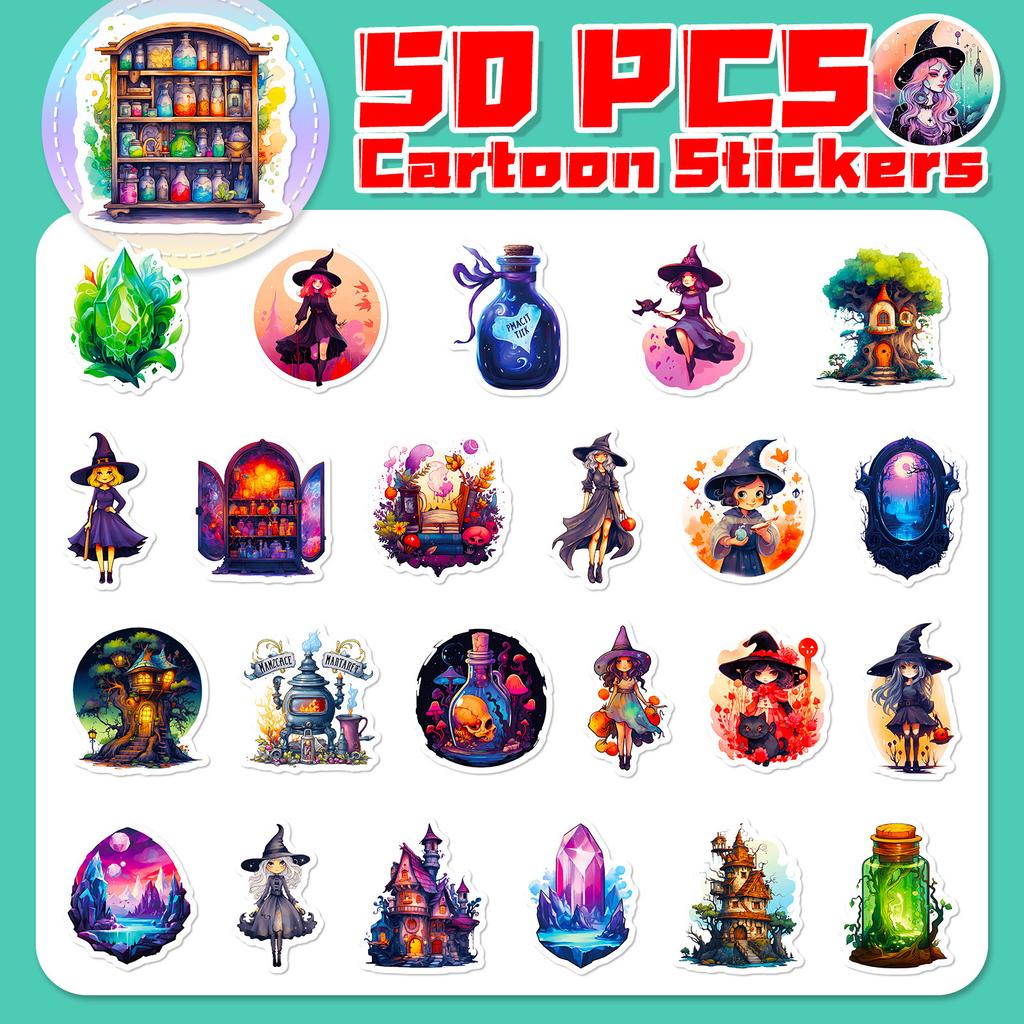 50 Наклеек Волшебник Зелья, Магия, Ведьма, Личность, Демон, Готика, Ведьма, Граффити, Чемодан