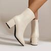 White Ankle Boots for Women  Side Zipper Stretch Middle Heel Large Size Short Boot Fashion Pointed Shoes