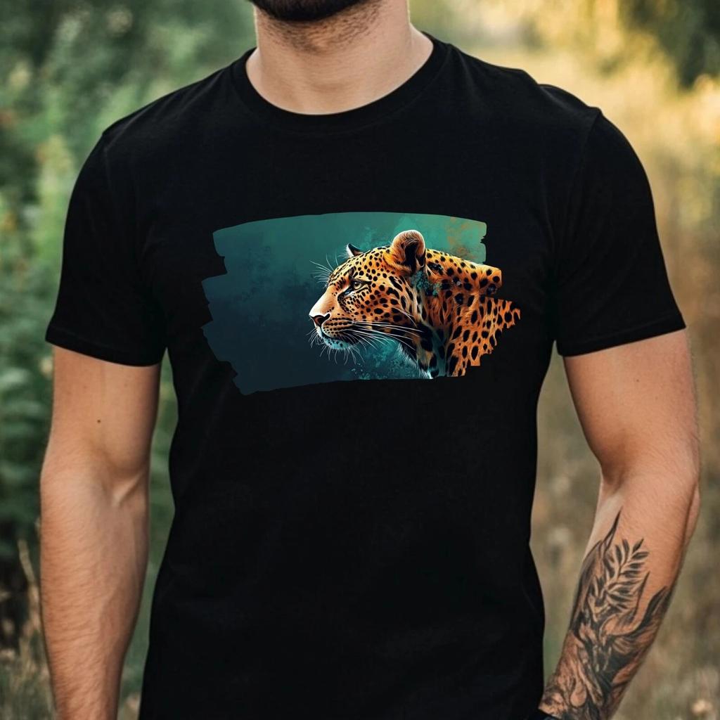 T-Shirt Herren Leopard Motiv Baumwolle Größe XS bis 5XL