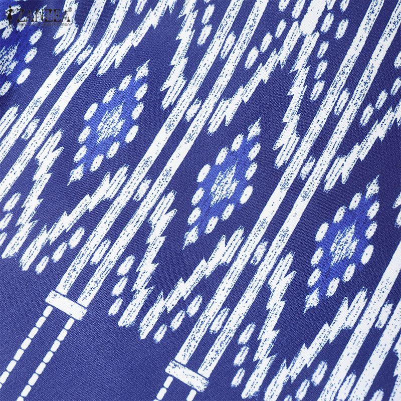 ZANZEA Женское повседневное летнее платье с круглым вырезом и коротким рукавом с принтом