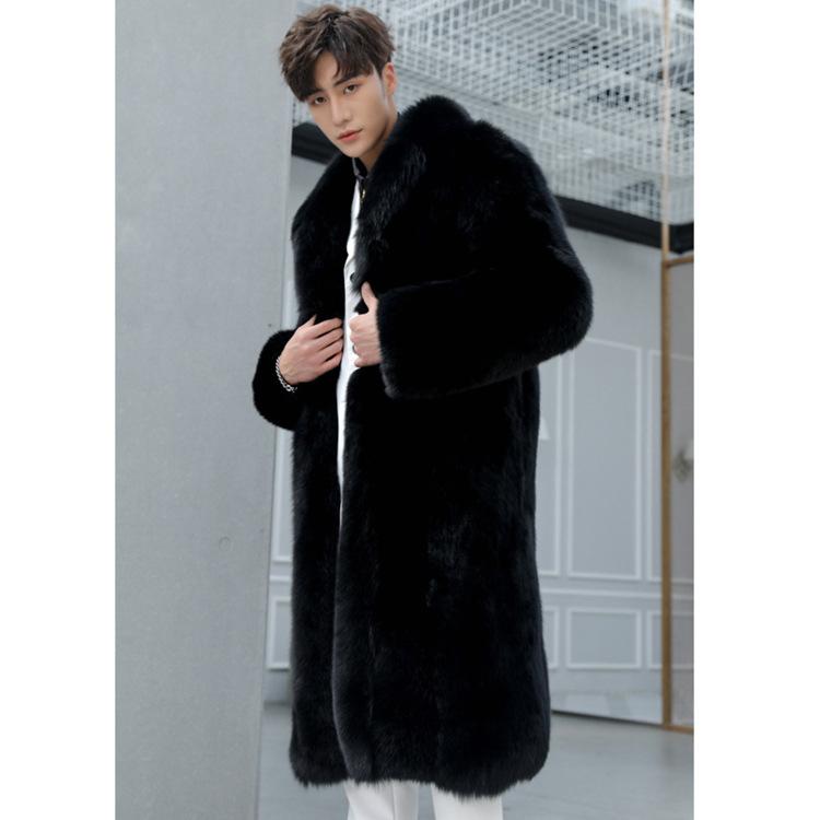 Осенне-зимнее новое мужское пальто из искусственного лисьего меха, длинное пальто с добавлением жира и увеличенной шерстью для тепла и повседневной ветровки