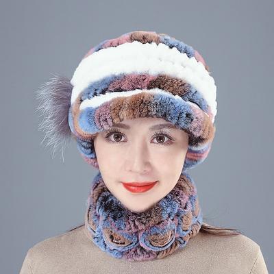 Шапка из меха кролика рекс женская зимняя утолщенная теплая шарф из лисьего меха вязаный шарф комплект шарф шапка