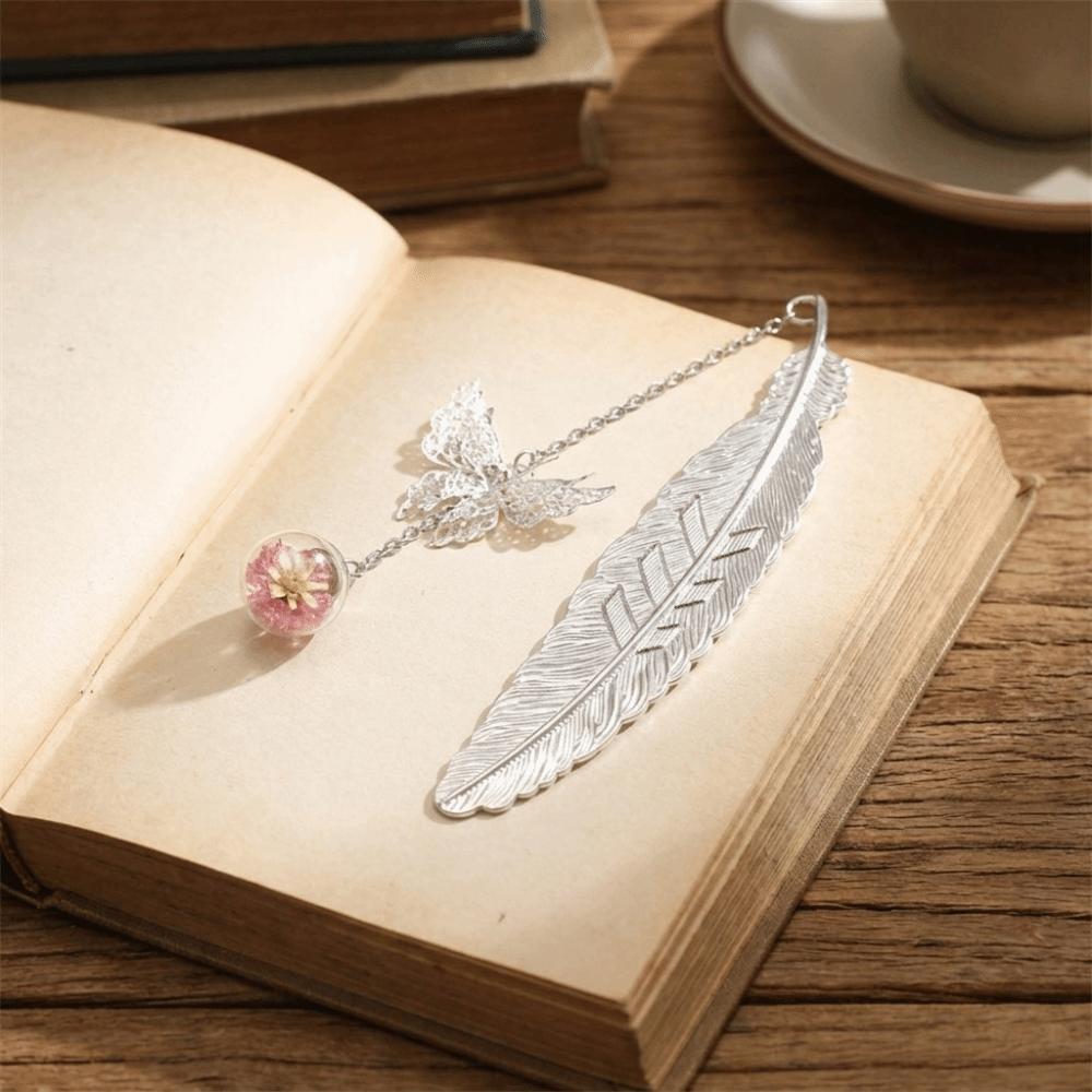 Multi-Color Feather Bookmark Zinc Zinc Alloy Chinese Style Page Marker Eternal Flower Bookmark Birthday Gift
