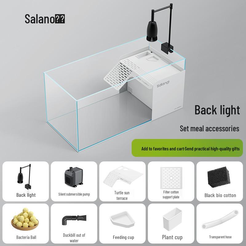 Turtle & Fish Breeding Tank Set with Basking Platform, Dry-Wet Separation, and Side Filter Eco Glass Tank