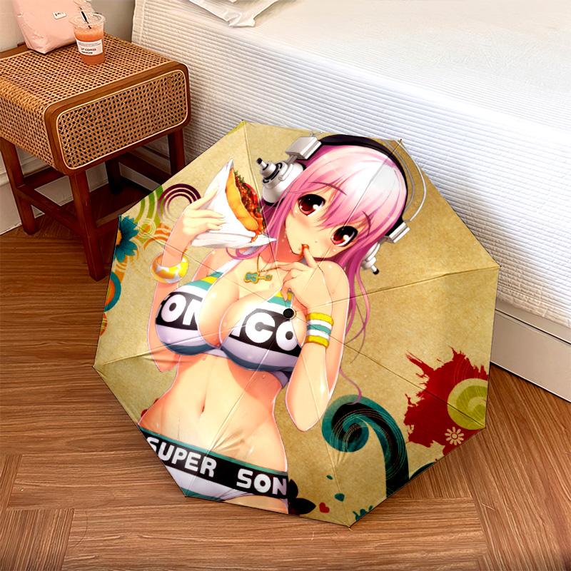 Узор Super Sonico, автоматический складной зонт, портативная и складная конструкция, 8 спиц, рождественский или день рождения подарок.