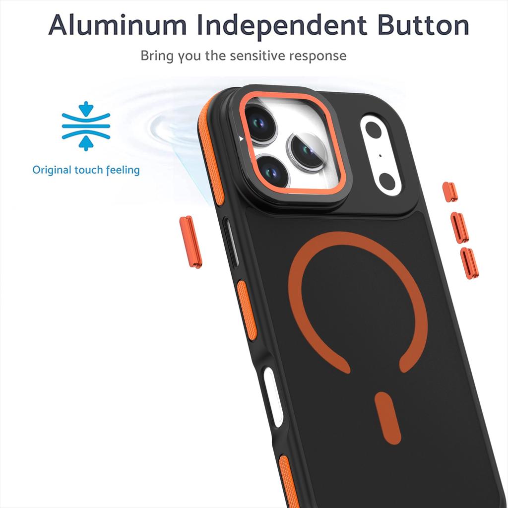 For iPhone 17 Pro Magnetic Case Skin-Touch TPU Acrylic Phone Back Cover with Lens Protector Kickstand