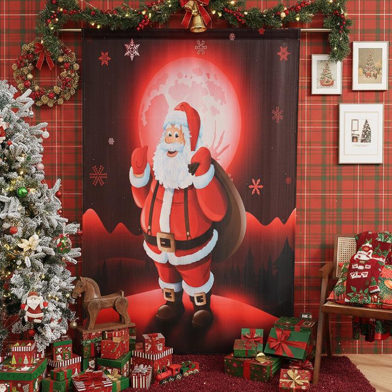 Рождественские Американские Шторы Дверные Шторы Санта Готовые Шторы Украшение Без Сверления Готовые Шторы Большие Окна