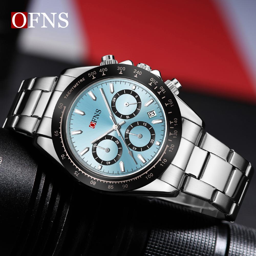 Fashion OFNS 7103 luxurious Men's Quartz Watch Three Eye Six Needle Chronograph Waterproof Night Light Men's Quartz Watch