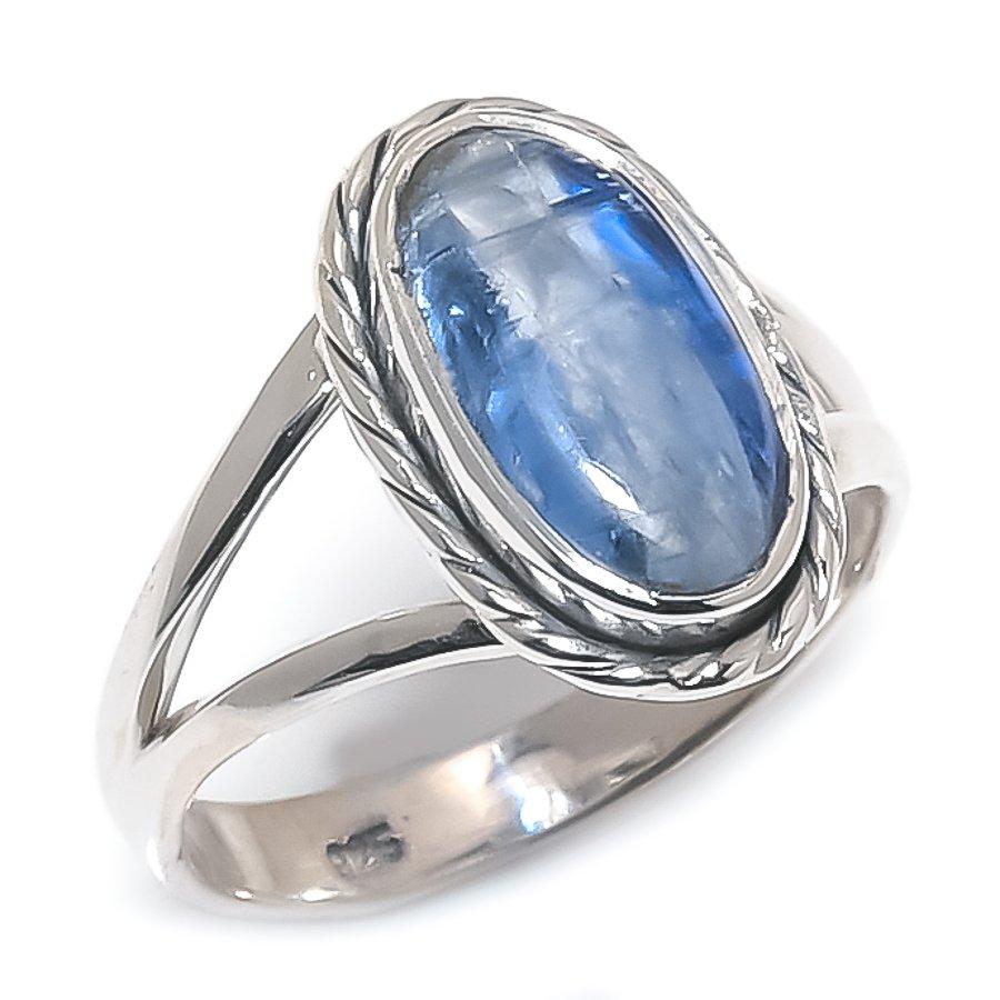 Натуральный голубой кианит, драгоценный камень, ручная работа, ювелирное изделие из стерлингового серебра 925 пробы, кольцо, размер 7 B8I08