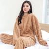 Women Warm Two Piece Sets Thicken Velvet Ribbed Fleece Set Pullover Pants Casual Pajama Sets Women Autumn Winter