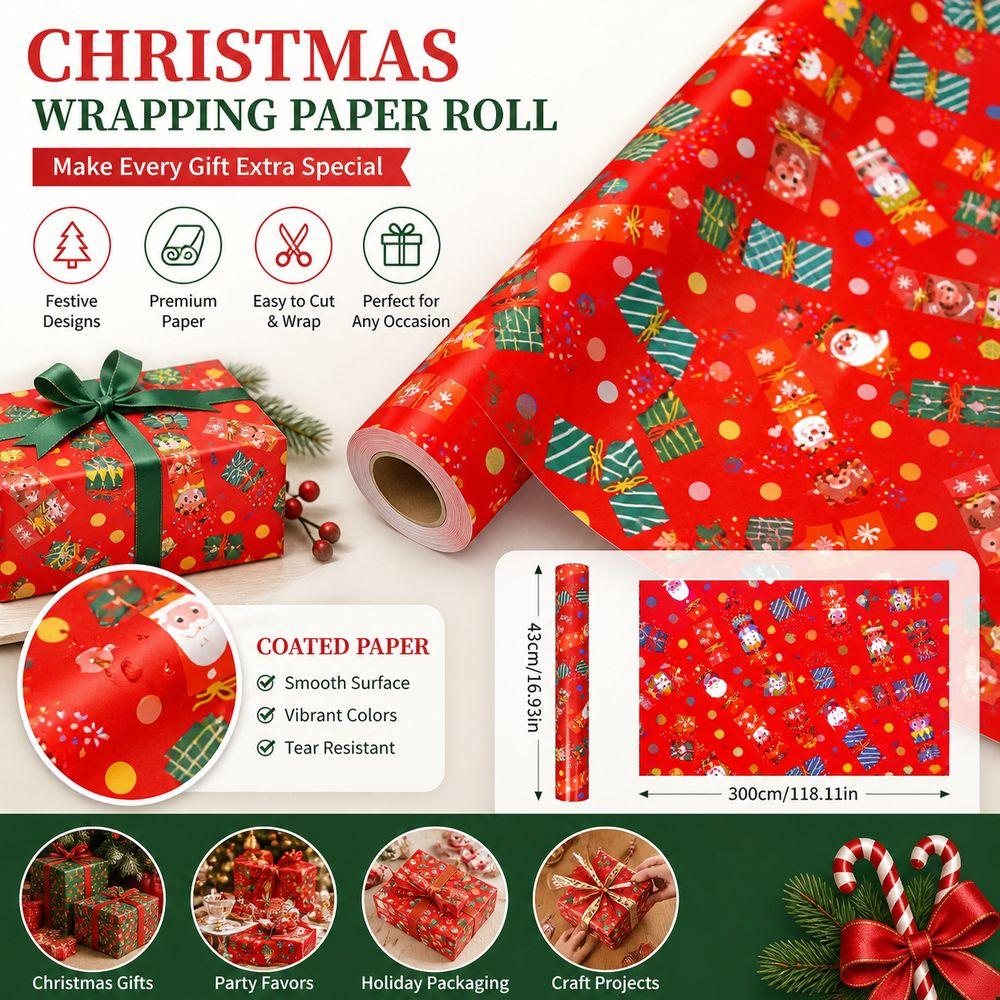 Roll Christmas Wrapping Paper for Holiday Gifts Gift Wrapping Paper Festive Party Supplies