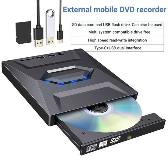 Внешний DVD-привод для ноутбука, портативный высокоскоростной считыватель, запись Type-C, USB 3,0, DVD RW VCD, записывающее устройство для компакт-дисков, плеер, компьютерные аксессуары