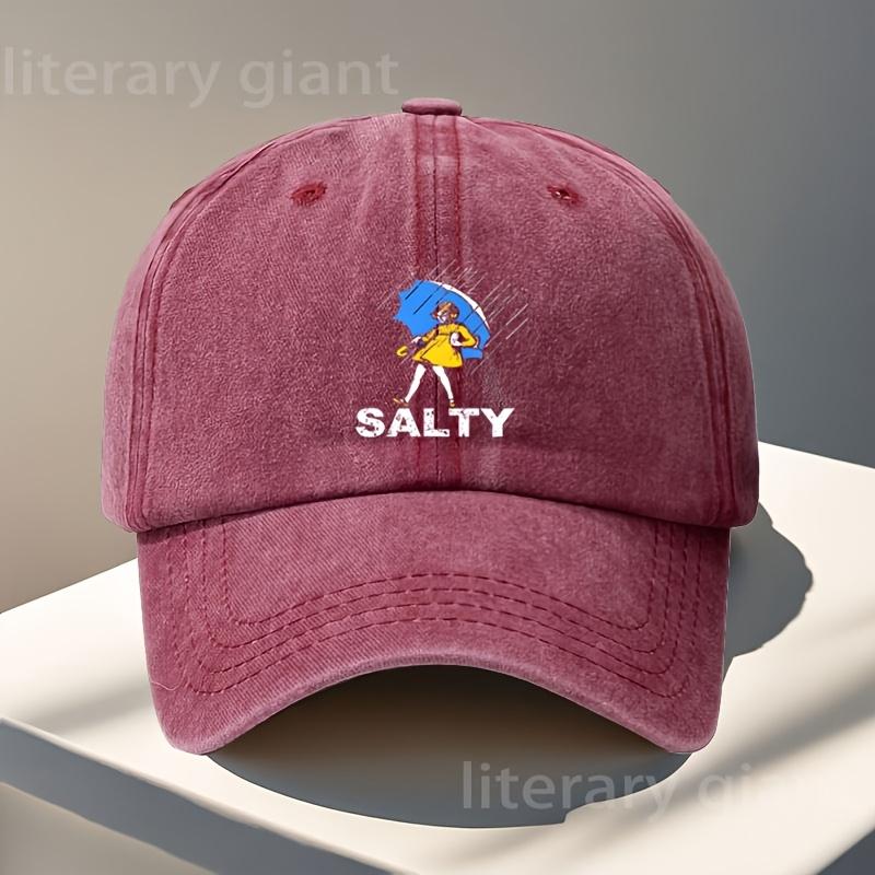 pc salty Letter Pattern Print Adjustable Vintage Washed Baseball Cap with Umbrella Unisex Streetwear Outdoor Fashion Casual