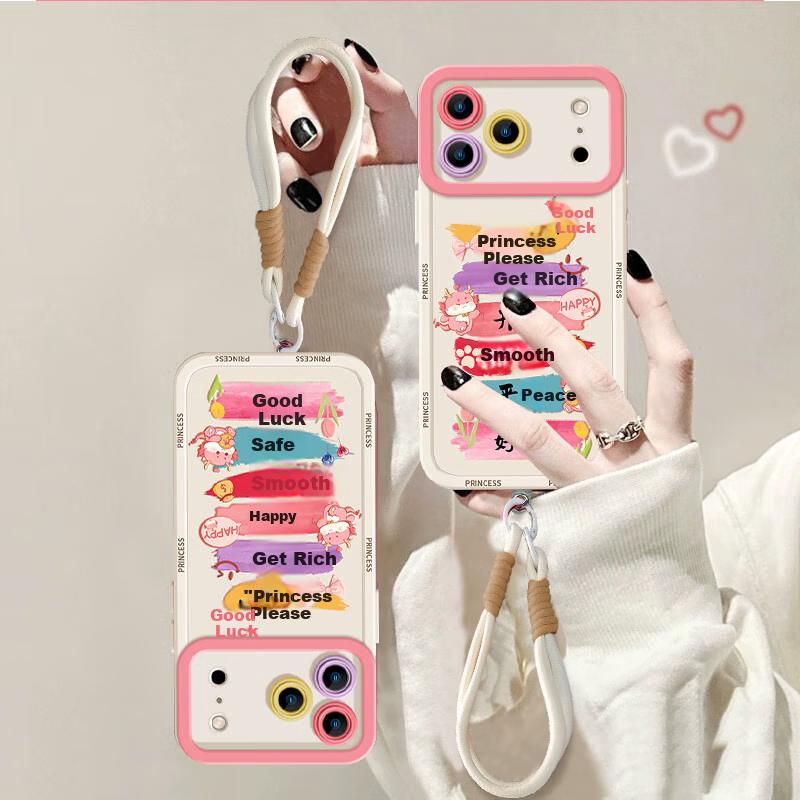 Full Coverage Lens Anti-fall iPhone 17 Pro Case, Thin and High-end Creative Cartoon Soft, with Hanging Rope for Good Luck