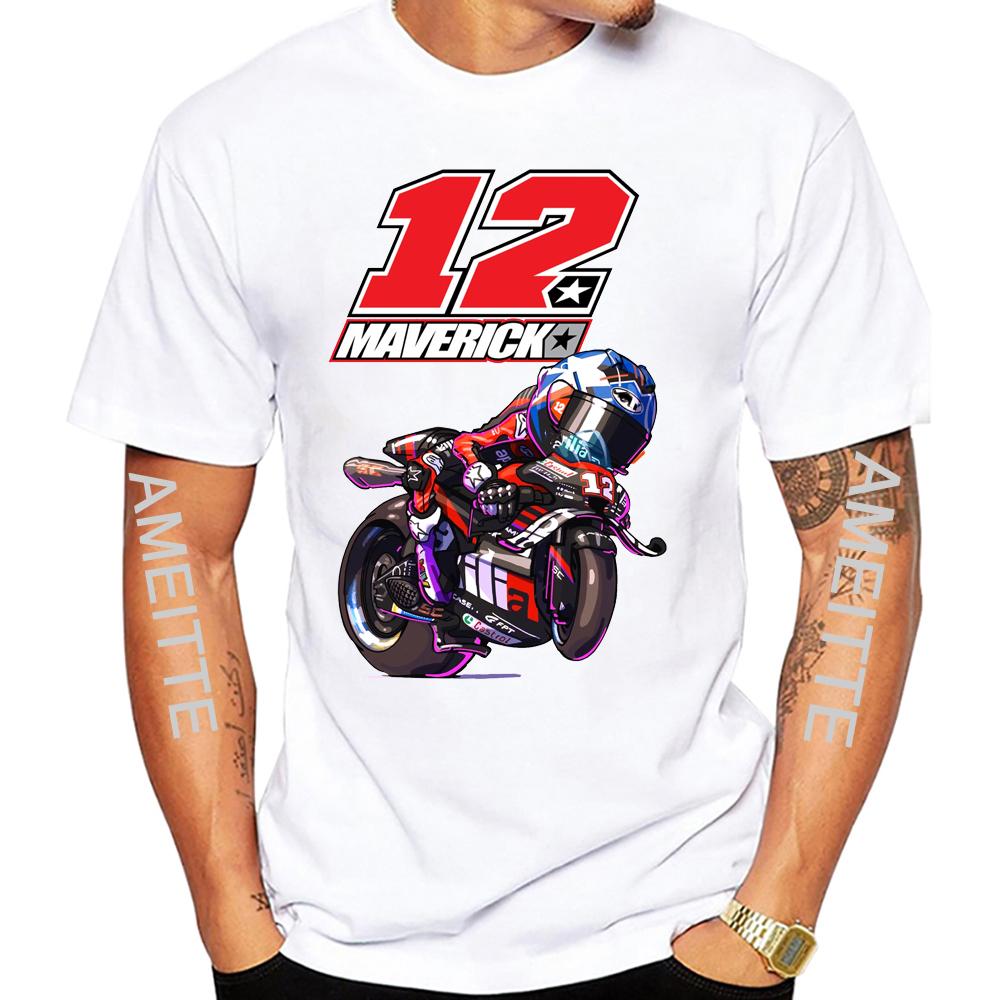 2025 New Maverick Vinales 12 Gp Race Rider Tshirt Summer Unisex Short Sleeve Motorcycle Sport Racing Boy Casual Tops White Tees